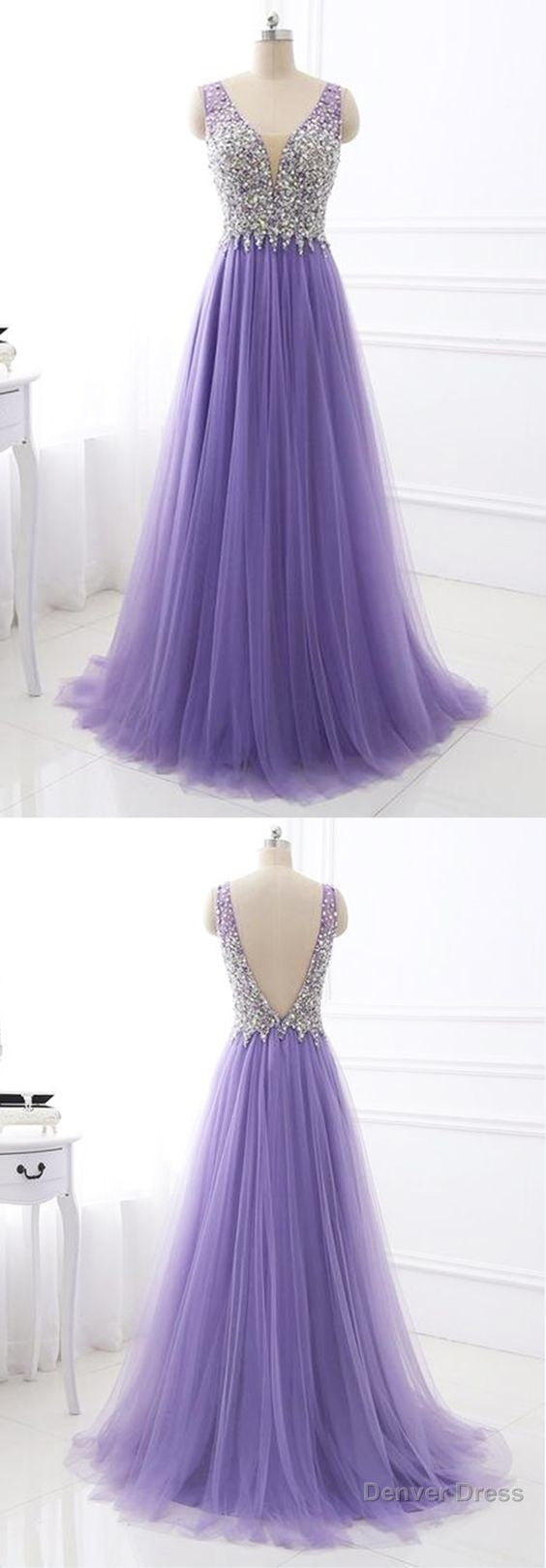 Lavender Tulle A Line Prom Dress Long Prom Dresses for Wedding Secondary image