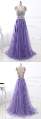 Lavender Tulle A Line Prom Dress Long Prom Dresses for Wedding