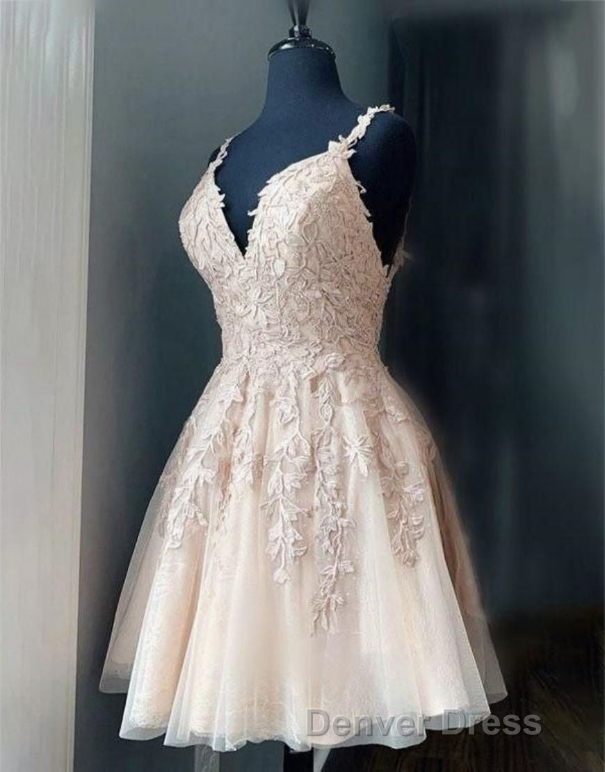 Lilac A Line Spaghetti Straps Homecoming Dresses With Appliques