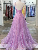 Lilac Spaghetti straps Prom Dress