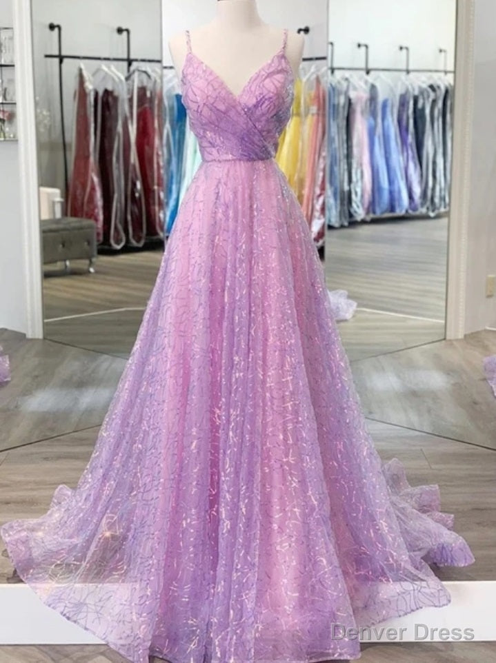 Lilac Spaghetti straps Prom Dress