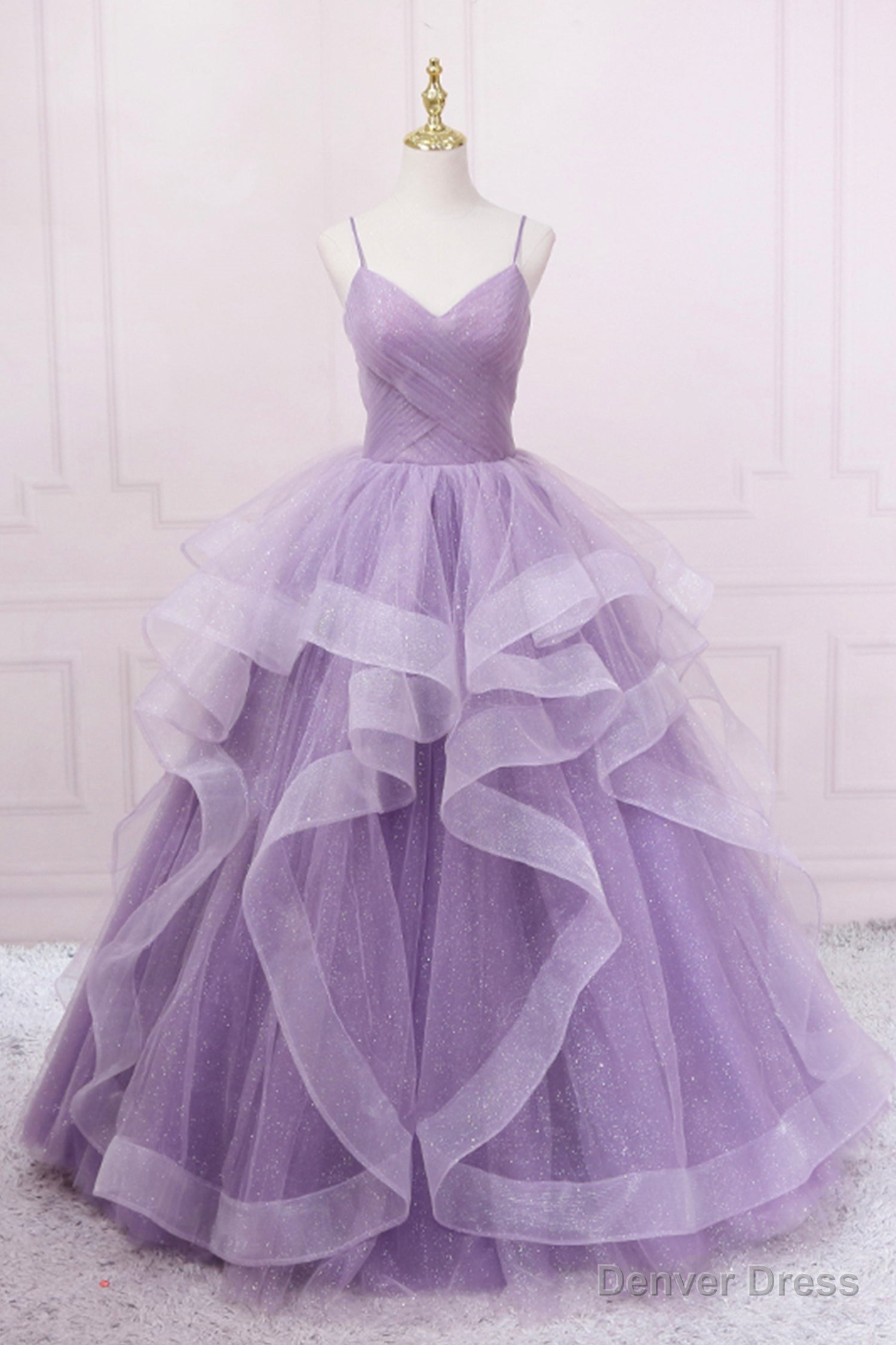 Purple Tulle Long Prom Dress, A-Line Spaghetti Strap Evening Gown Main image