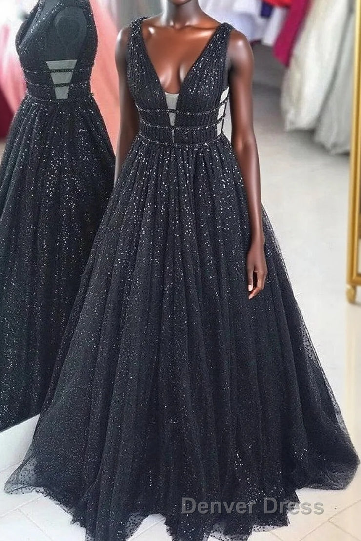 Black Sparkly V Neck For Mal Prom Dress Pretty Princess Dresses For Teens
