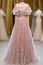 Elegant High Neck Vintage Long Lace Up Prom Dresses Flowy Prom Gown