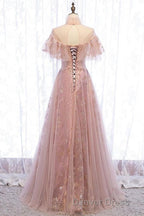 Elegant High Neck Vintage Long Lace Up Prom Dresses Flowy Prom Gown