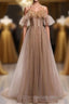 Formal Long A-line Tulle Prom Dresses Lace Up Simple Evening Dresses