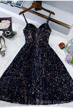 Glitter Spaghetti Straps Cute Short Prom Dress Tight Tea Length Homecoming Dresses
