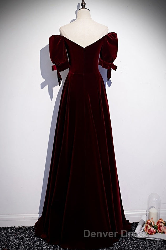 Modest Charming Burgundy Long Prom Dresses Vintage Evening Dresses With Bowknot Secondary image