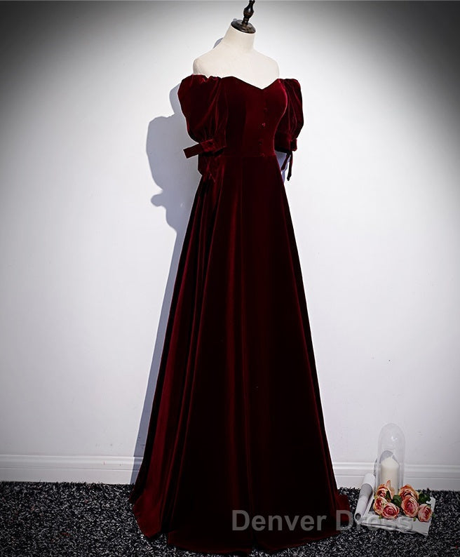 Modest Charming Burgundy Long Prom Dress Vintage Prom Dresses With Bowknot