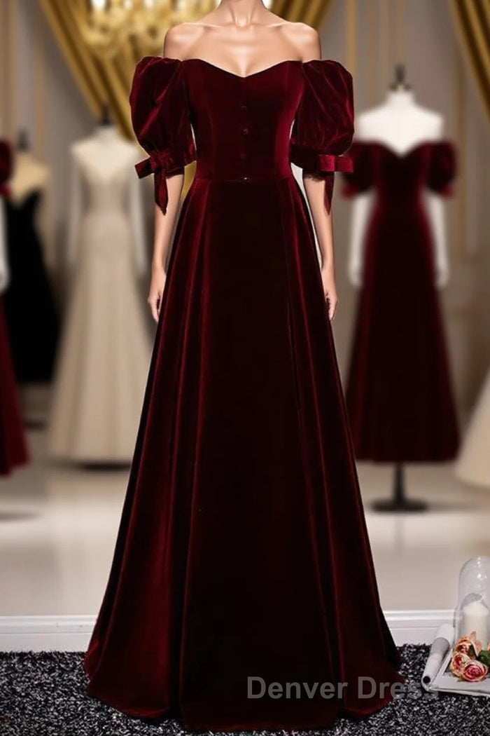 Modest Charming Burgundy Long Prom Dress Vintage Prom Dresses With Bowknot