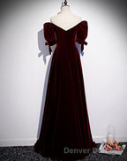 Modest Charming Burgundy Long Prom Dress Vintage Prom Dresses With Bowknot
