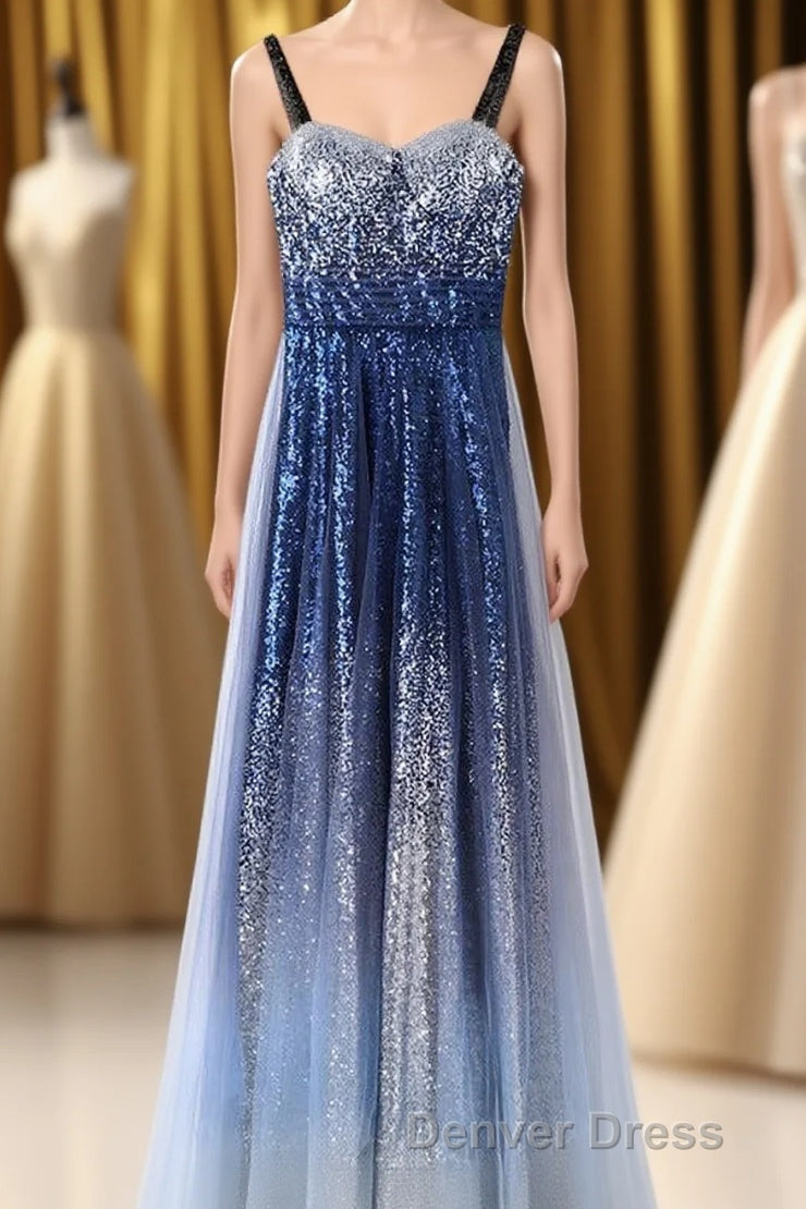 Chic Gorgeous Long A Line Ombre Sequin Floor Prom Dresses