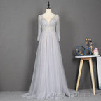 Amazing Long Gray Beading Prom Dresses Modest Prom Gown