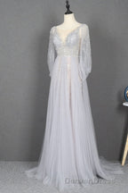 Amazing Long Gray Beading Prom Dresses Modest Prom Gown