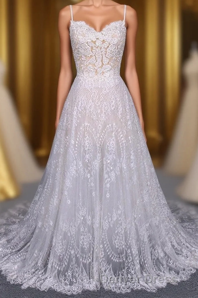 Charming Spaghetti Straps Long A-line Wedding Dresses Beach Wedding Dresses Main image