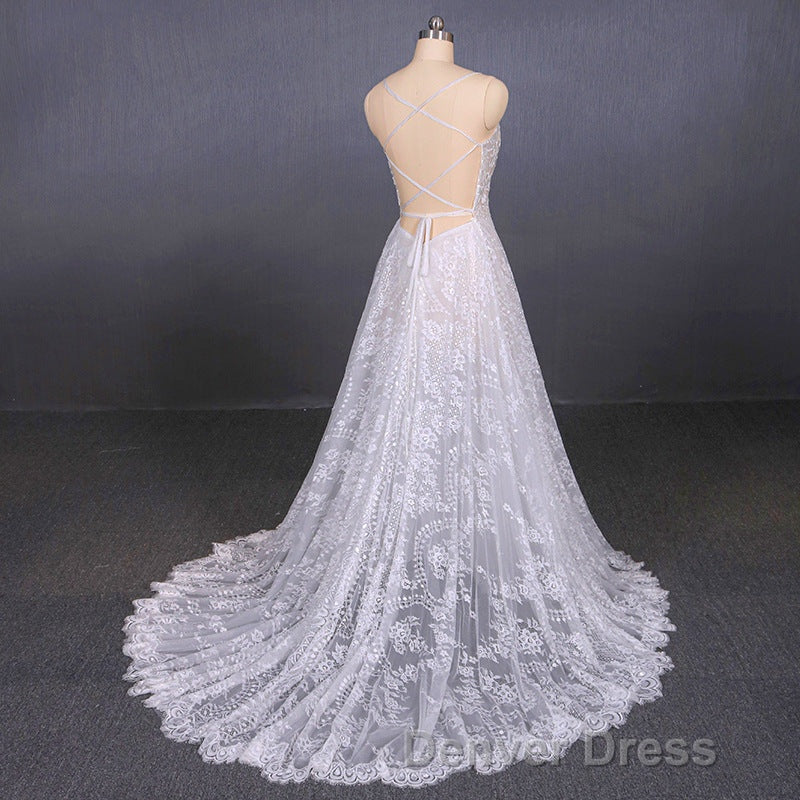Charming Spaghetti Straps Long A Line Wedding Dress Beach Wedding Dresses