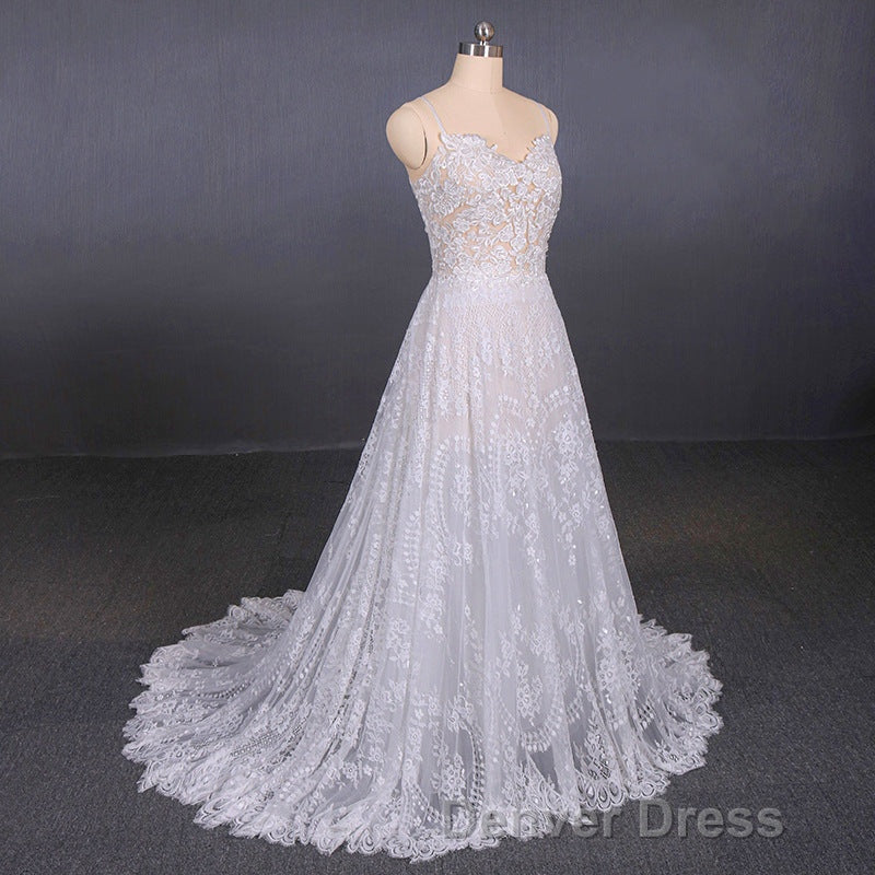 Charming Spaghetti Straps Long A Line Wedding Dress Beach Wedding Dresses