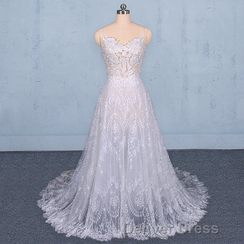 Charming Spaghetti Straps Long A Line Wedding Dress Beach Wedding Dresses