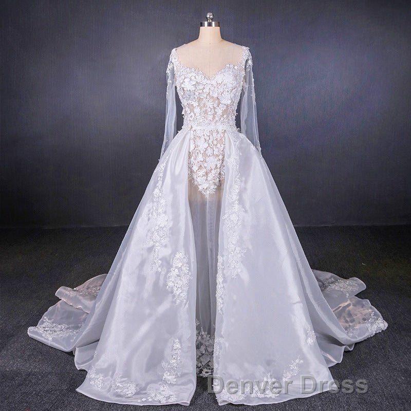 Long Sleeves Simple Elegant Wedding Dresses Lace Wedding Gowns
