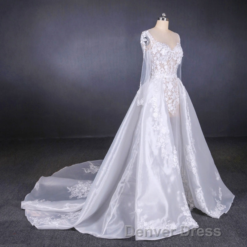 Long Sleeves Simple Elegant Wedding Dresses Lace Wedding Gown