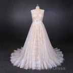 Gorgeous Long Backless Wedding Dresses Ivory Lace Wedding Gown