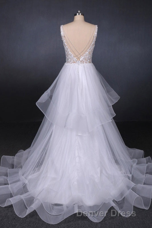 Charming V Neck Lace Wedding Dresses Elegant Backless Wedding Gown