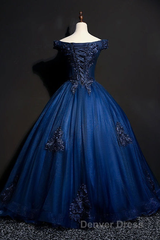 Off The Shoulder Lace Up Floor Length Princess Prom Dresses With Lace Appliques Secondary image