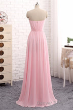Elegant Strapless A Line Pink Chiffon Long Prom Dress Girly Dresses