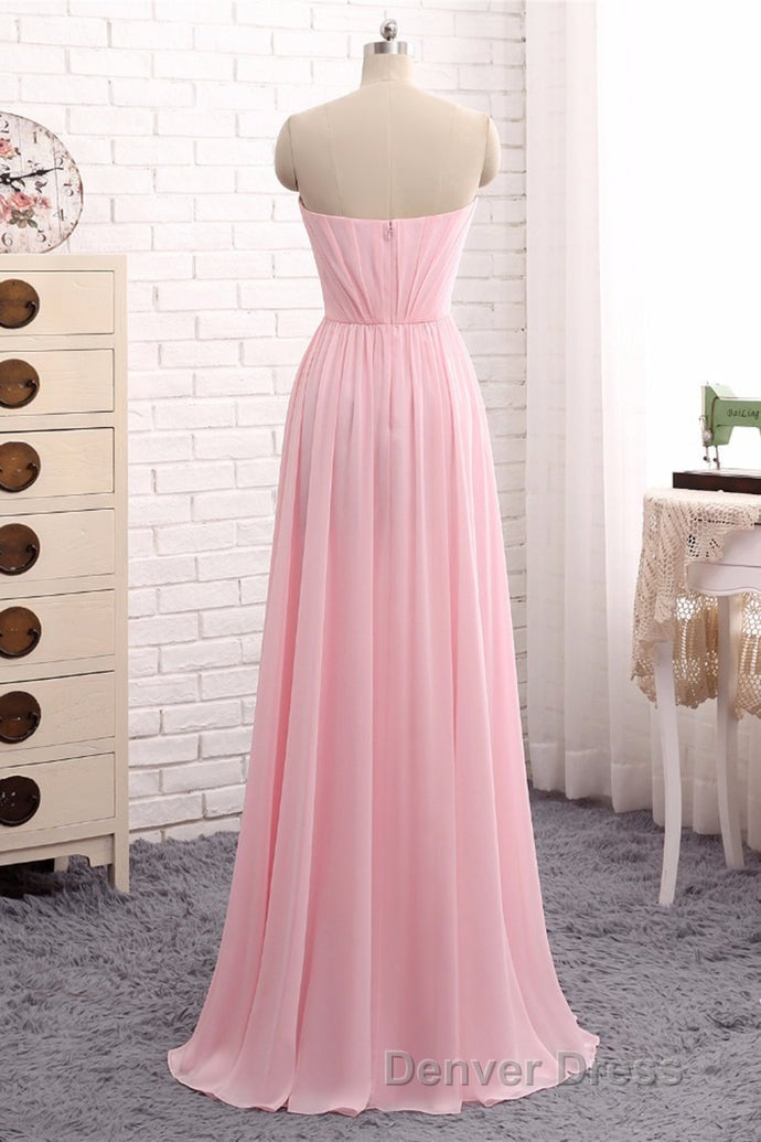 Elegant Strapless A Line Pink Chiffon Long Prom Dress Girly Dresses