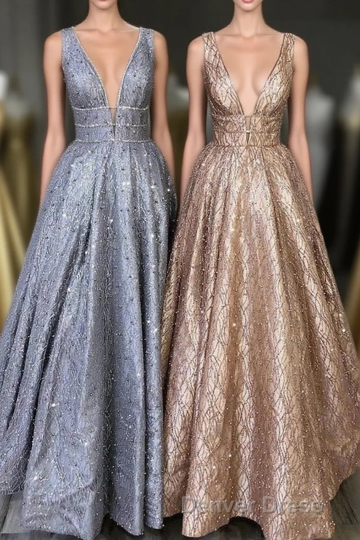 Amazing Unique V Neck Long Prom Dress Gorgeous Modest Floor Length Prom Dresses