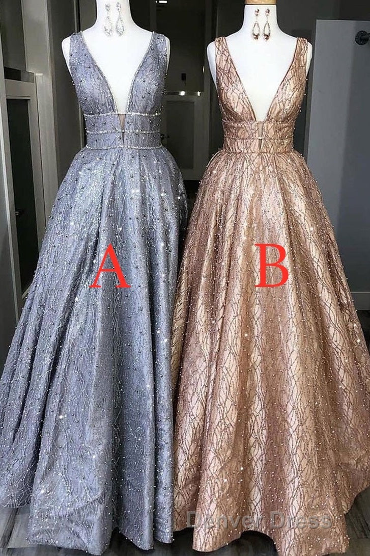 Amazing Unique V-neck Long Prom Dresses Gorgeous Modest Floor Length Party Dresses Secondary image