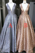 Amazing Unique V Neck Long Prom Dress Gorgeous Modest Floor Length Prom Dresses