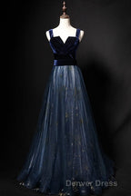 Elegant Long Lace Up Velvet Tulle Prom Dresses Modest Prom Gown
