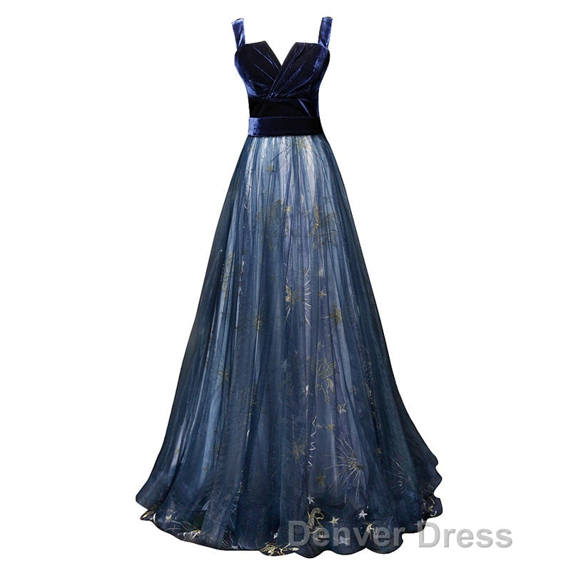 Elegant Long Lace Up Velvet Tulle Prom Dresses Modest Prom Gown