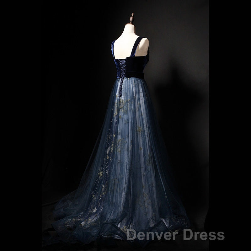 Elegant Long Lace Up Velvet Tulle Prom Dresses Modest Prom Gown