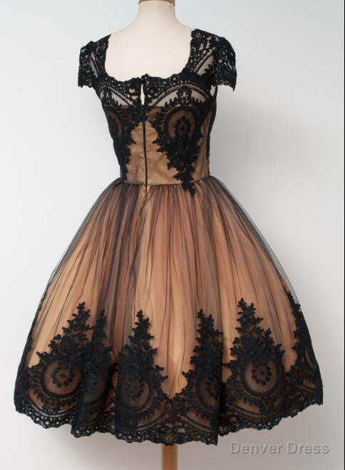 Black Lace Short Vintage Prom Dresses with Cap Sleeves Secondary image