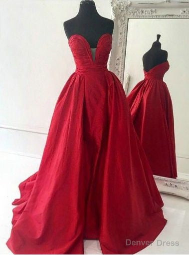 Deep V Neck Red Strapless Prom Dresses