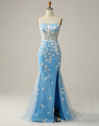 Mermaid Spaghetti Straps Key Hole Back Prom Dress With Split