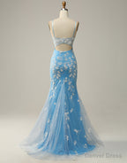 Mermaid Spaghetti Straps Key Hole Back Prom Dress With Split