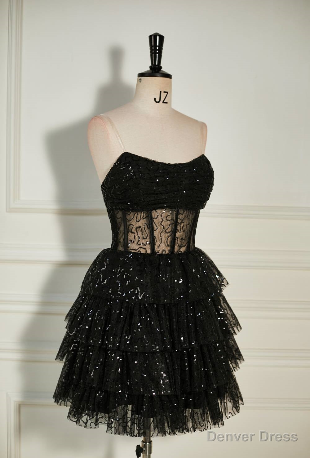 Black Sequined Strapless Multi Layers Tulle Homecoming Dresses Secondary image