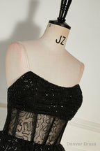 Black Sequined Strapless Multi Layers Tulle Homecoming Dresses
