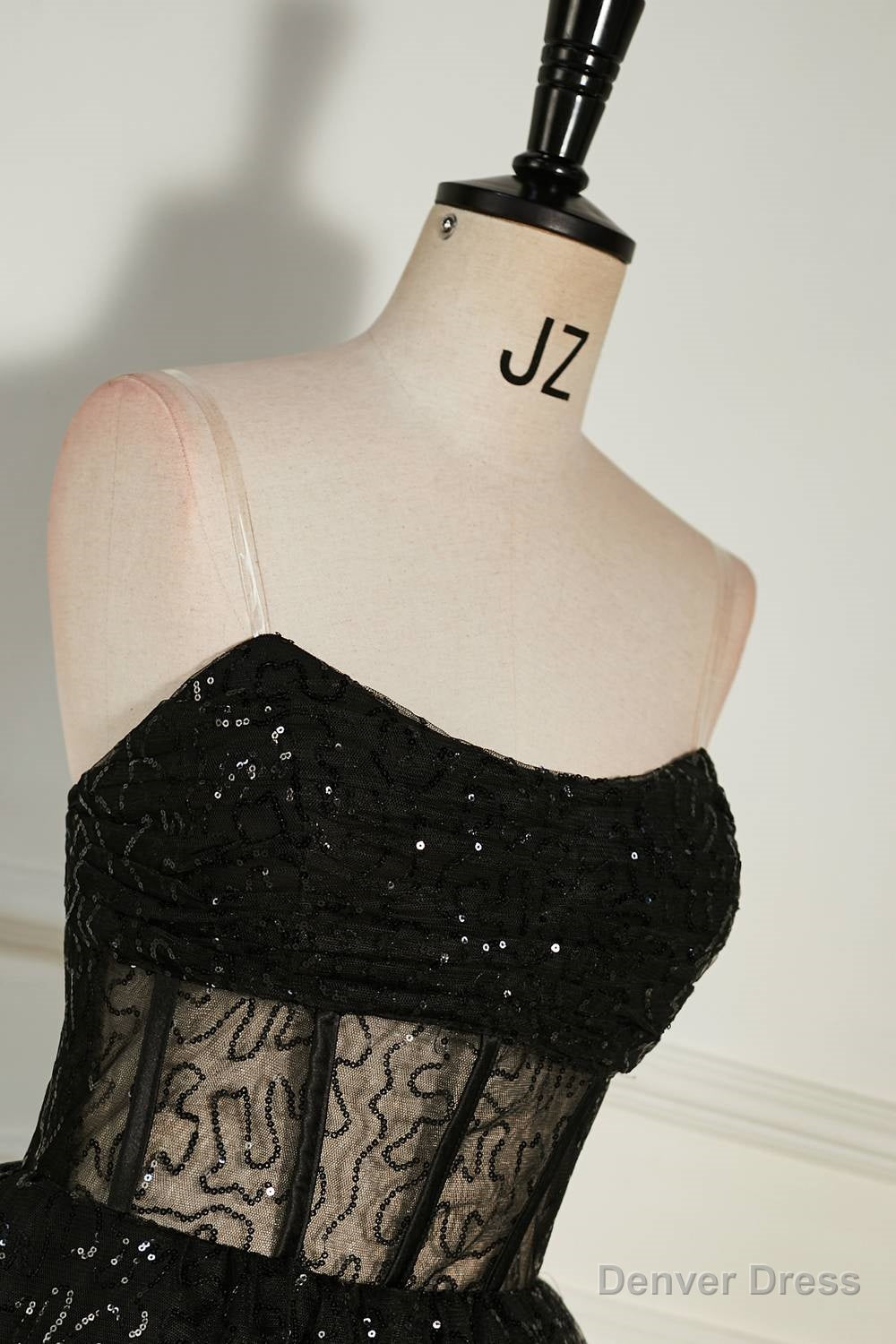 Black Sequined Strapless Multi Layers Tulle Homecoming Dresses