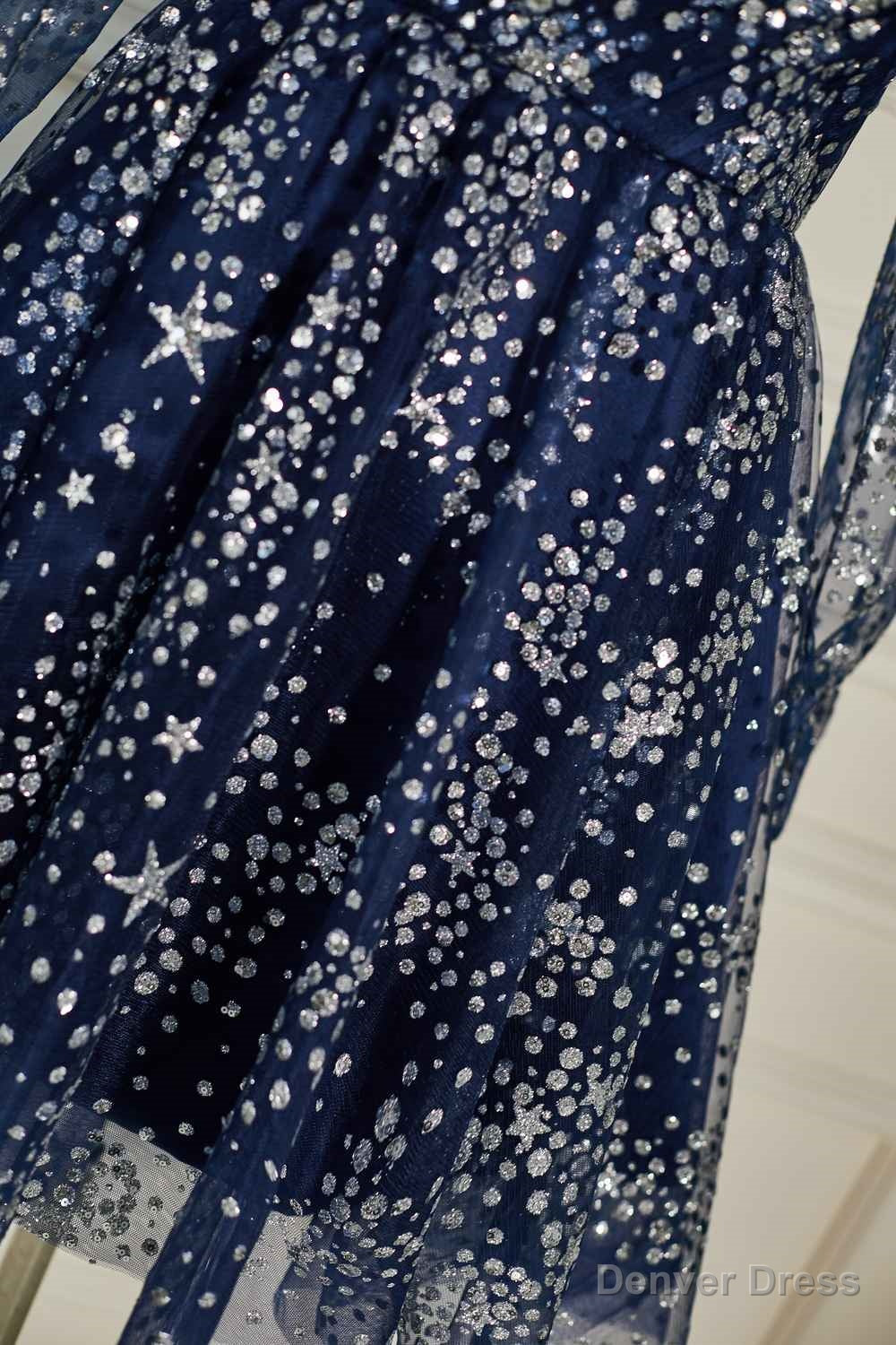 Dark Navy Sequined Long Sleeves A Line Homecoming Dresses