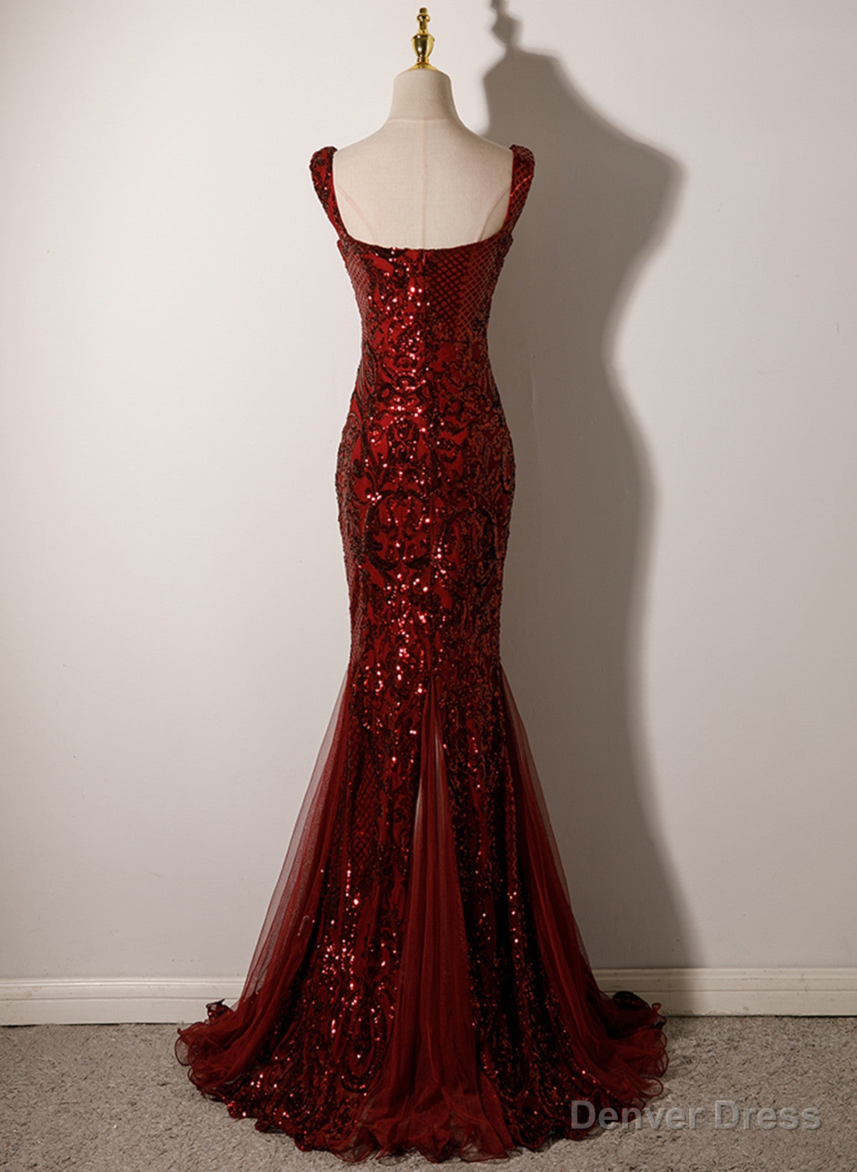 Wine Red Straps Sweetheart Mermaid Long Party Dress, Wine Red Sequins Prom Dress Secondary image