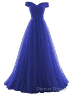 Beautiful Lavender Tulle Off Shoulder Long Prom Dresses, Beautiful Prom Gown