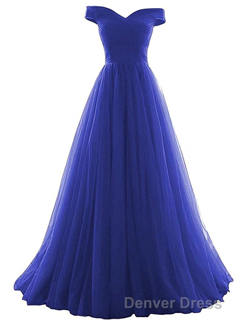 Beautiful Lavender Tulle Off Shoulder Long Prom Dresses, Beautiful Prom Gown