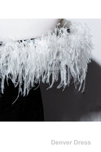 Black Velvet Mermaid Prom Dresses with Feather, Off the Shoulder Long Prom Gowns