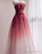 Beautiful Tulle Gradient with Beaded Long Party Dress, A-line Gradient Prom Dress