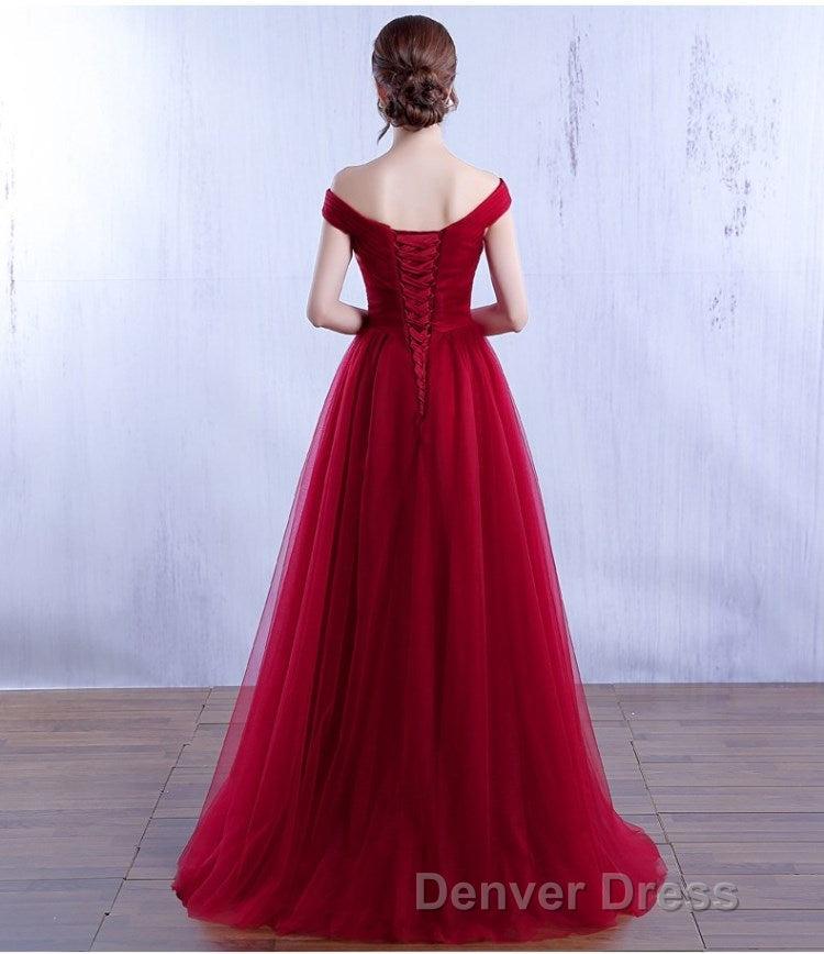 Beautiful Lavender Tulle Off Shoulder Long Prom Dresses, Beautiful Prom Gown