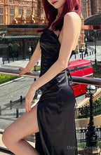 Vintage Prom Dress 90S, Black Split Spaghetti Strap Prom Dresses Long With Slit